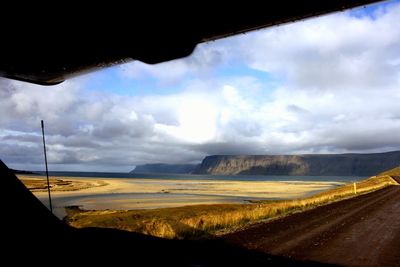 Scenic view of landscape against cloudy sky