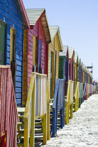 Row of houses on beach against clear sky