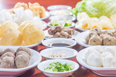 Close-up of food served on table