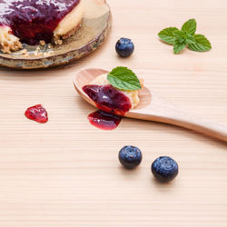 Close-up of dessert served on table