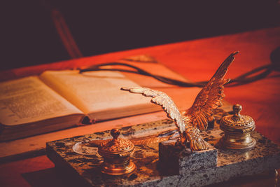 Close-up of lizard on table