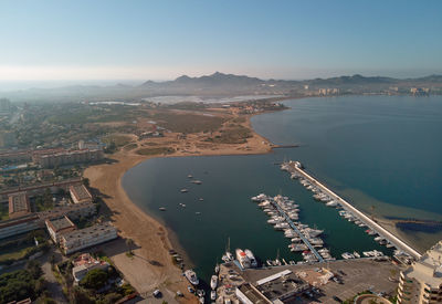 High angle view of city buildings