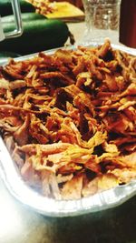 Close-up of meat in plate on table