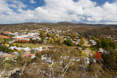 Aerial view of townscape against sky