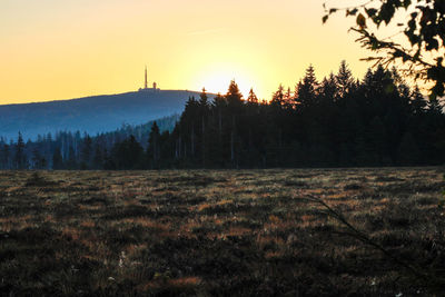 Scenic view of field against sky during sunset