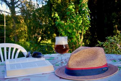 View of wine glasses on table
