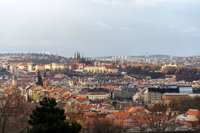 High angle shot of townscape against sky