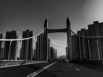 Suspension bridge over river