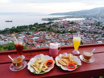 High angle view of food on table