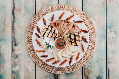 High angle view of dessert on table