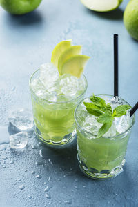 Close-up of drink on glass table