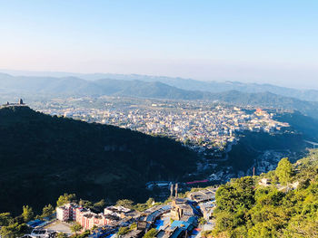 High angle view of townscape against sky