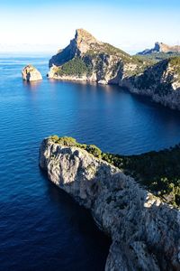 Scenic view of rocks in sea against sky