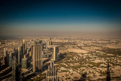 High angle view of cityscape against clear sky