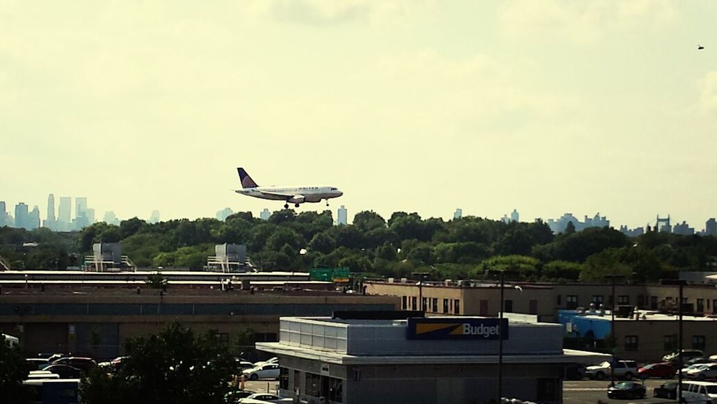 transportation, building exterior, flying, mode of transport, built structure, architecture, city, tree, sky, mid-air, bird, car, cityscape, airplane, travel, air vehicle, land vehicle, day, on the move, outdoors