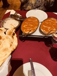 High angle view of food on table