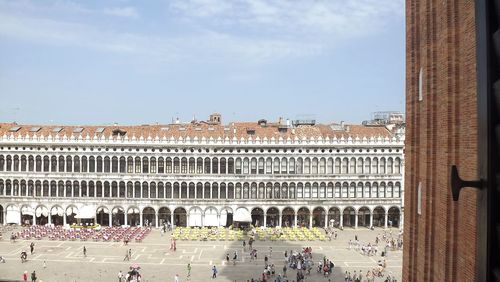 High angle view of people by doges palace in city