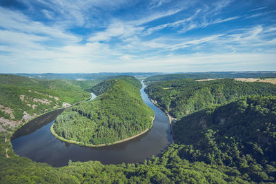 High angle view of landscape against cloudy sky