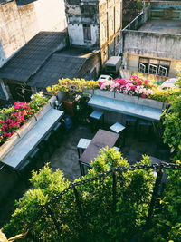 High angle view of potted plants in balcony