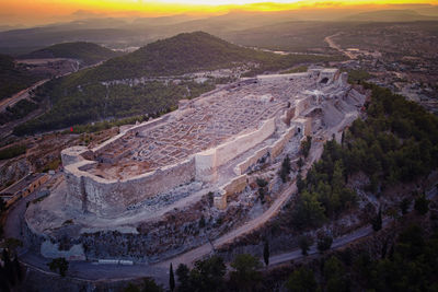 Ruins of ancient roman castle and valley at sunset. silifke, mersin, turkey.