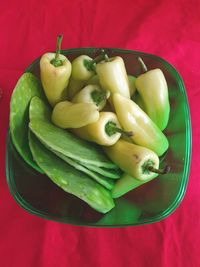 High angle view of fruits in bowl on table