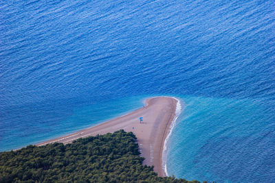 High angle view of beach against blue sky