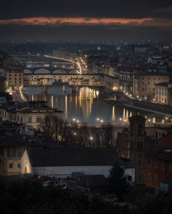 High angle view of ponte vecchio in florence at night