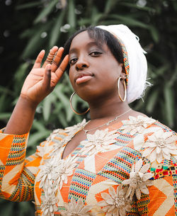 Portrait of young woman looking away