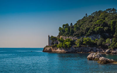 Scenic view of sea against clear sky