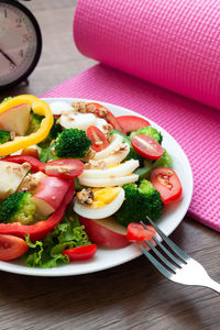 Close-up of breakfast served on table