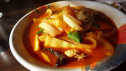 Close-up of soup in bowl