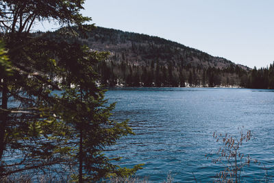 Scenic view of lake against clear sky