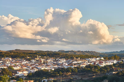 High angle shot of townscape against sky