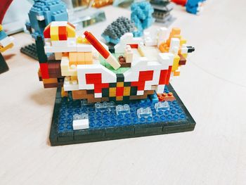 High angle view of toys on table