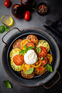 High angle view of food in bowl on table