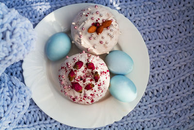 High angle view of dessert in plate on table