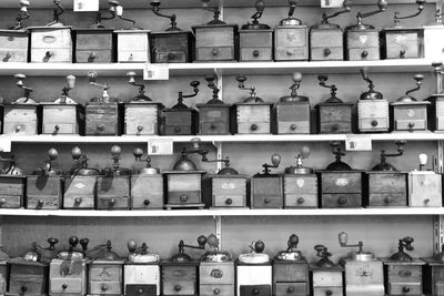 Full frame shot of coffee grinders