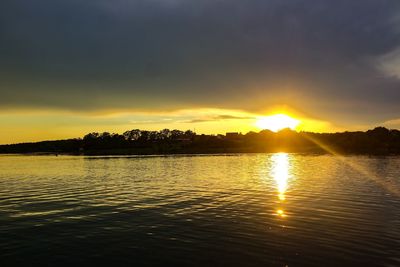 Scenic view of lake against sky during sunset