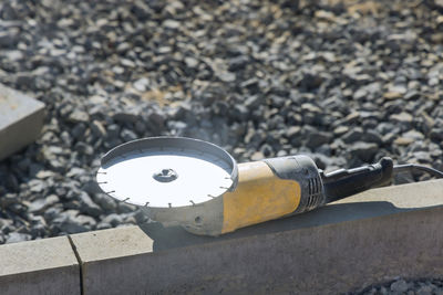 High angle view of equipment on street