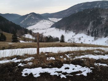 Snow covered mountains against sky