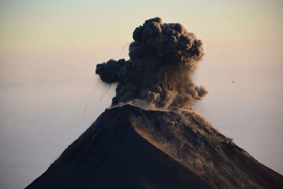 Eruption of fuego volcano visible from the top of acatenango volcano