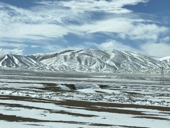 Scenic view of snow mountains against sky