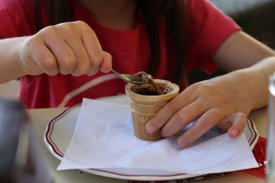 Cropped hand of girl having food