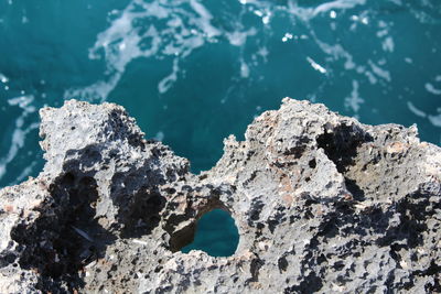 Close-up of rock in sea