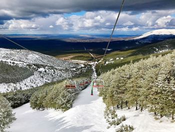 Scenic view of landscape against sky during winter