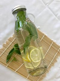 High angle view of drink on bottle