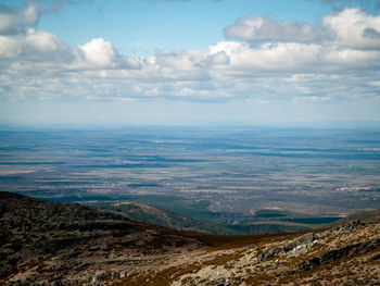 High angle view of land against sky