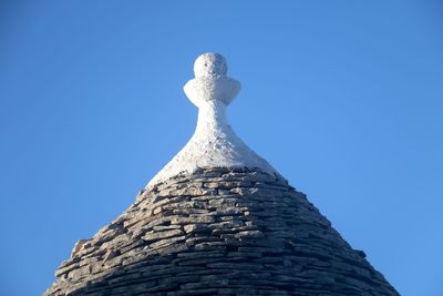 Low angle view of statue against clear blue sky