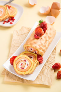 Close-up of dessert with strawberry in plate