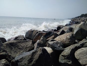 Scenic view of sea against clear sky